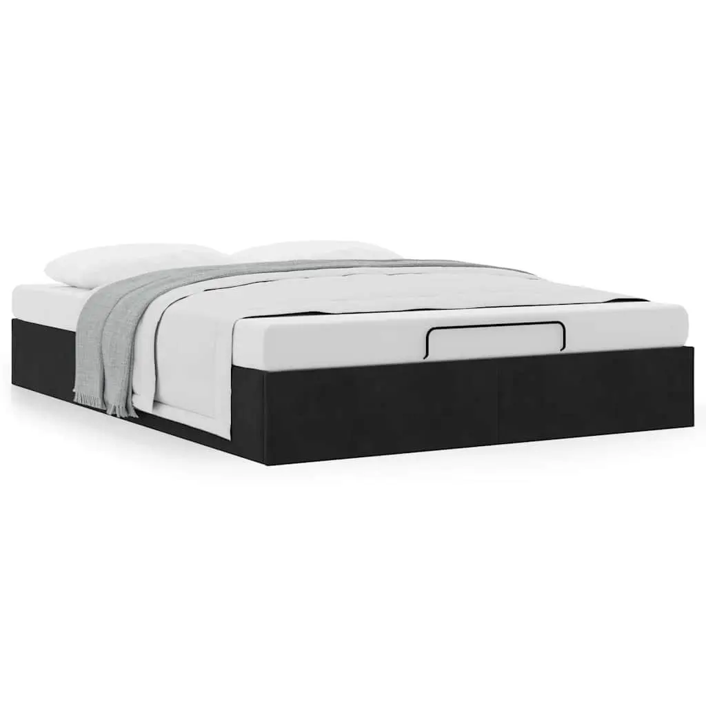 Ottoman Storage Bed Frame Black Velvet Double Gas Lift Up