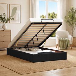 Ottoman Storage Bed Frame King Single No Mattress Black Velvet Gas Lift Bedroom