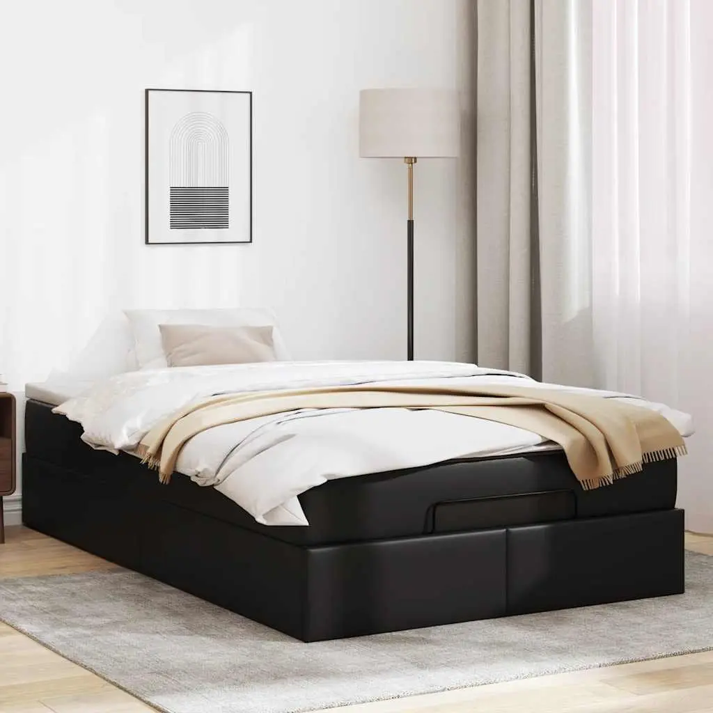 Ottoman Storage Bed Black Super Single Faux Leather Frame with Pocket Spring Mattress