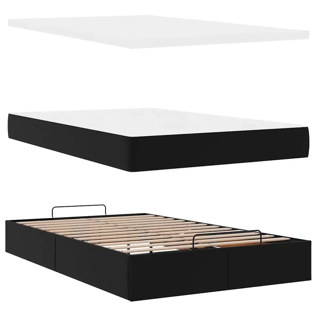 Ottoman Storage Bed Black Super Single Faux Leather Frame with Pocket Spring Mattress