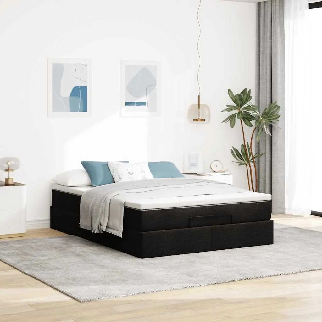 Double Ottoman Bed Black Fabric with Pocket Spring Mattress Hydraulic Lift