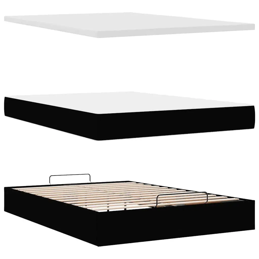 Double Ottoman Bed Black Fabric with Pocket Spring Mattress Hydraulic Lift