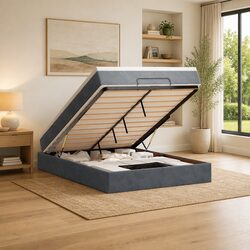 Concise Grey Double Ottoman Bed with Pocket Spring Mattress