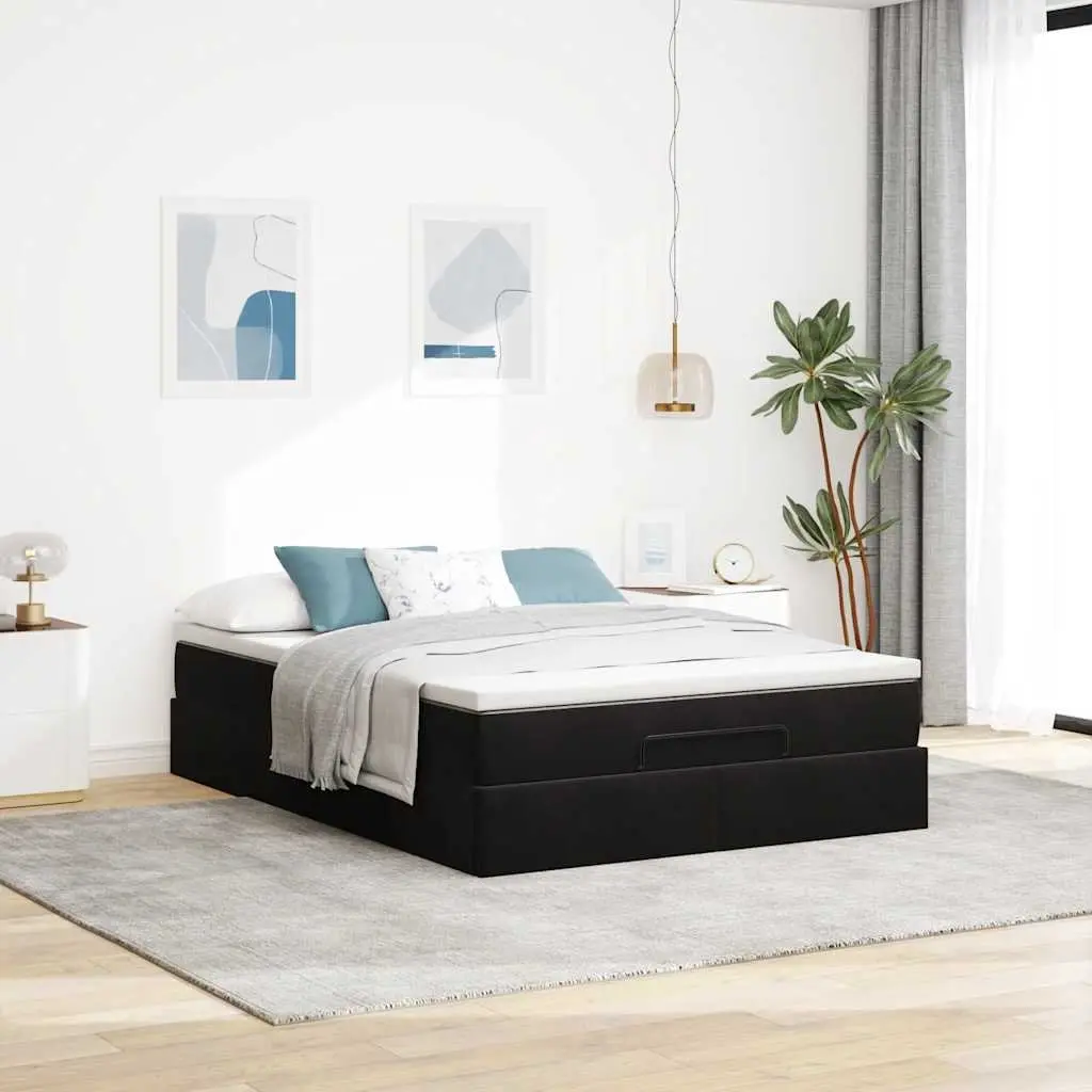 Ottoman Bed Black Velvet Double Pocket Spring Mattress Hydraulic Lift Storage Frame