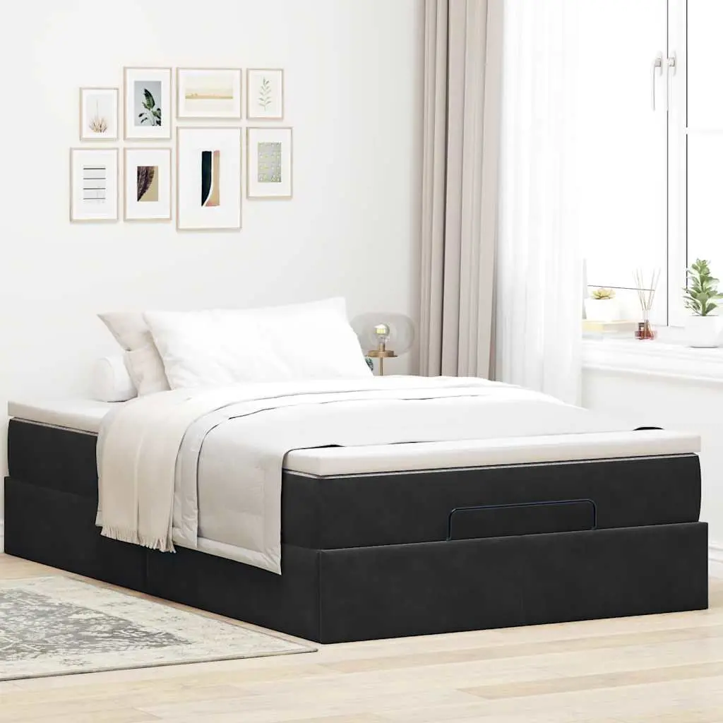 Ottoman Storage Bed Black Velvet King Single with Pocket Spring Mattress and Hydraulic Lift Mechanism