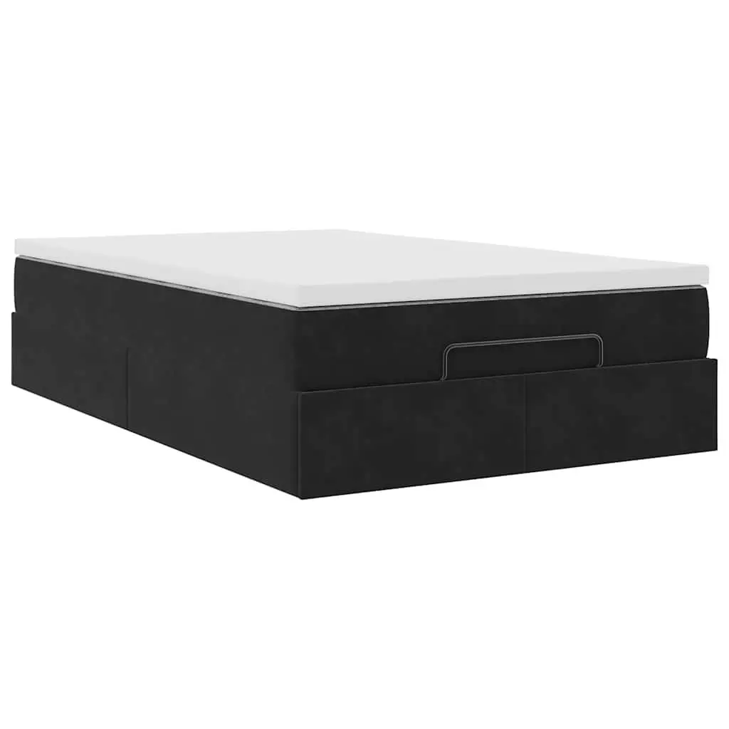 Ottoman Storage Bed Black Velvet King Single with Pocket Spring Mattress and Hydraulic Lift Mechanism
