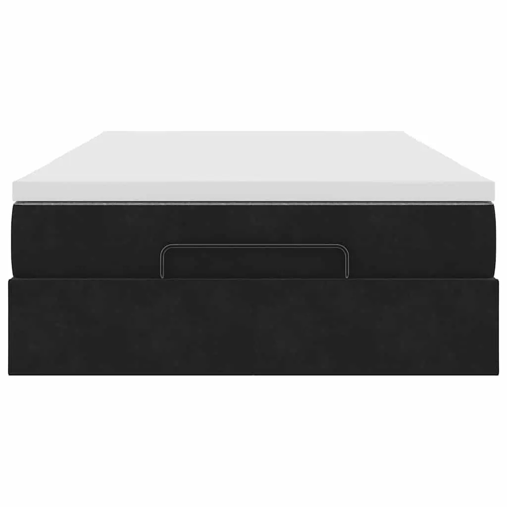 Ottoman Storage Bed Black Velvet King Single with Pocket Spring Mattress and Hydraulic Lift Mechanism