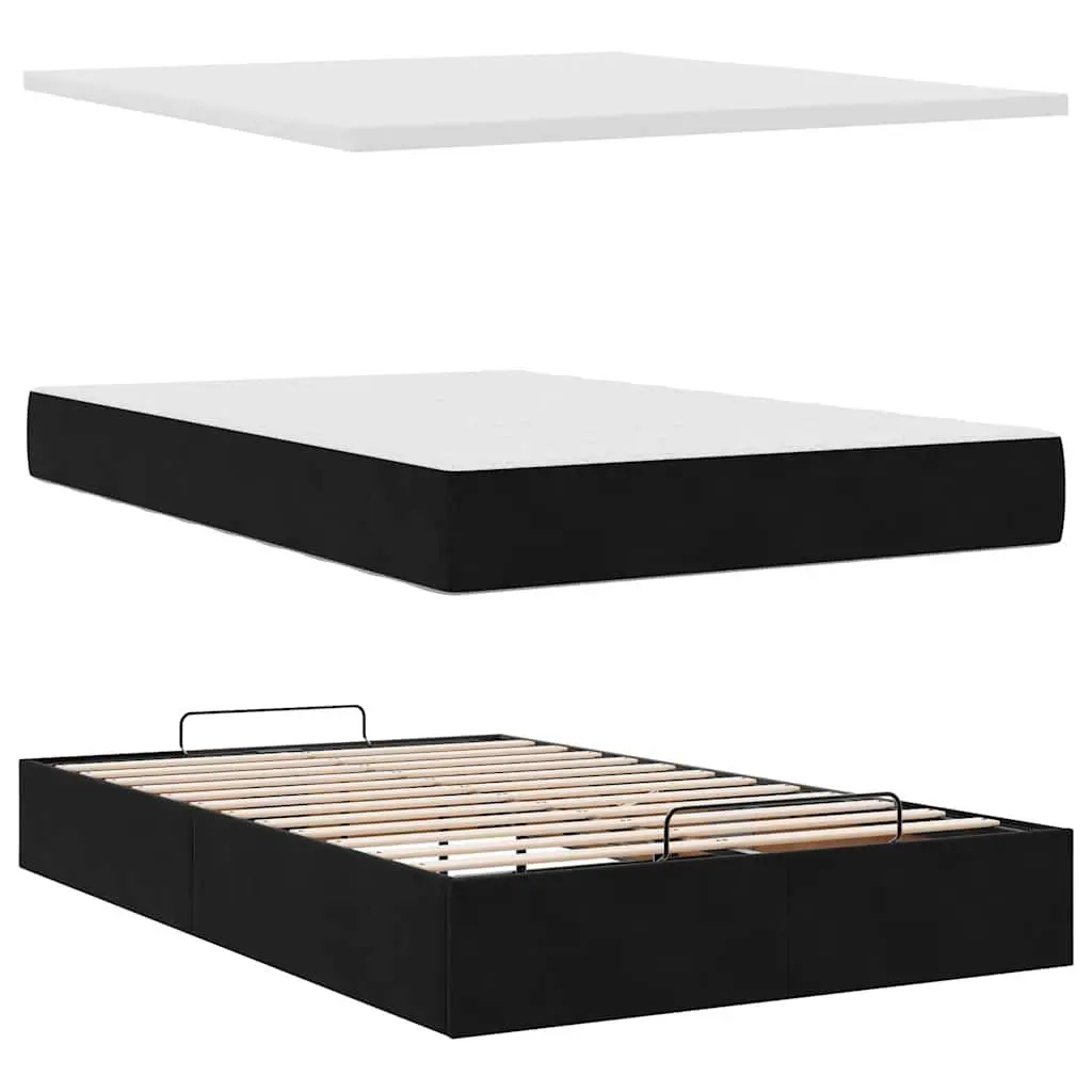 Ottoman Storage Bed Black Velvet King Single with Pocket Spring Mattress and Hydraulic Lift Mechanism