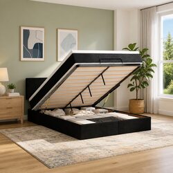 Concise Black Ottoman Bed with Mattress Overview