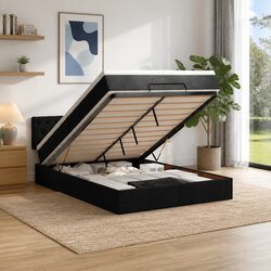 Black Ottoman Bed with Mattress and Storage