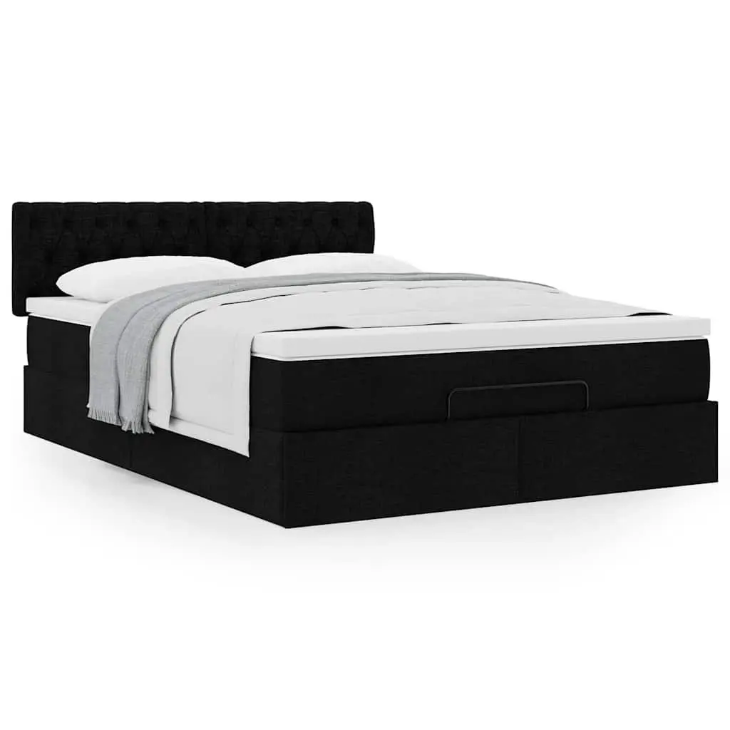 Ottoman Bed Double Black Fabric Pocket Spring Mattress Hydraulic Lift Storage Frame