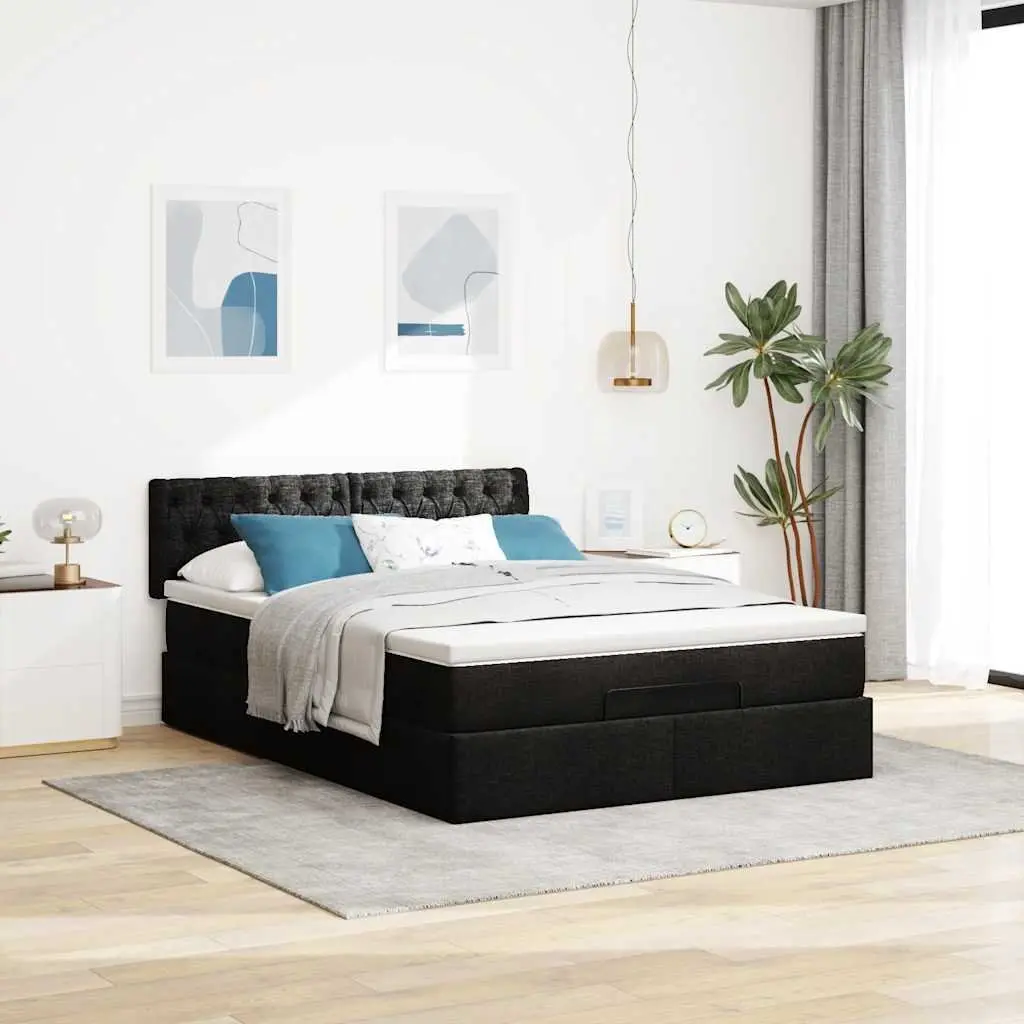 Ottoman Bed Double Black Fabric Pocket Spring Mattress Hydraulic Lift Storage Frame