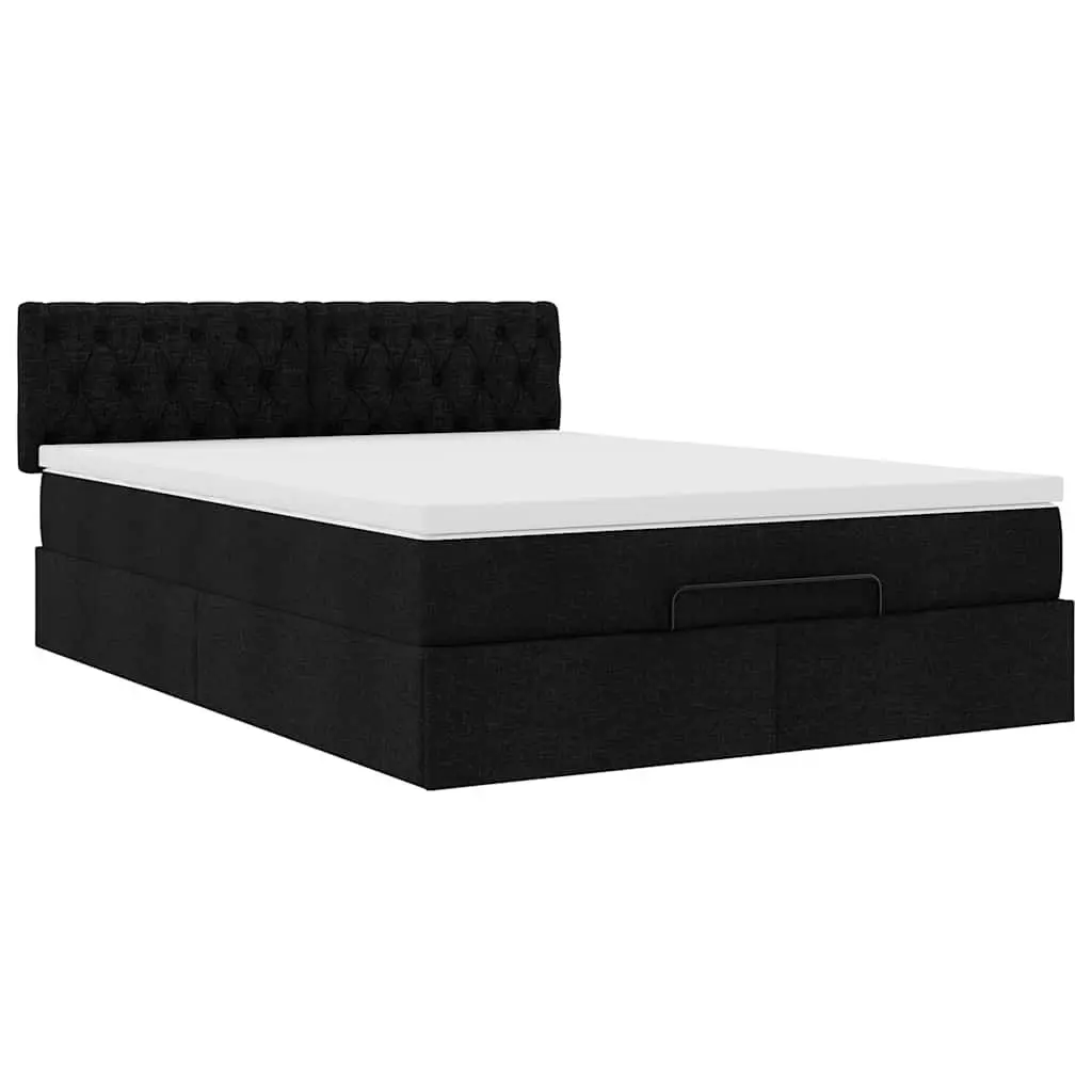 Ottoman Bed Double Black Fabric Pocket Spring Mattress Hydraulic Lift Storage Frame