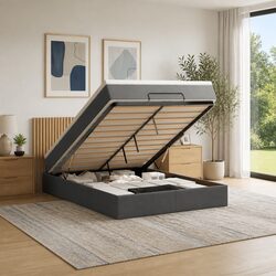 Concise and Confident Grey Ottoman Bed with Mattress