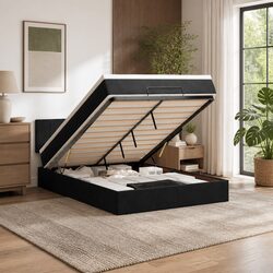 Concise Ottoman Bed with Pocket Spring Mattress in Black