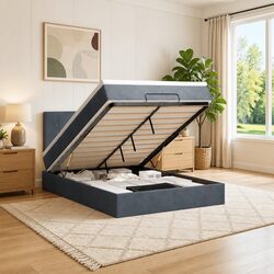 Compact Queen Ottoman Bed with Velvet Fabric