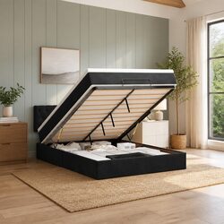 Compact Queen Ottoman Bed with Storage and Mattress