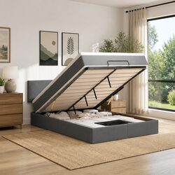 Ottoman Bed with Pocket Spring Mattress and Adjustable LEDs