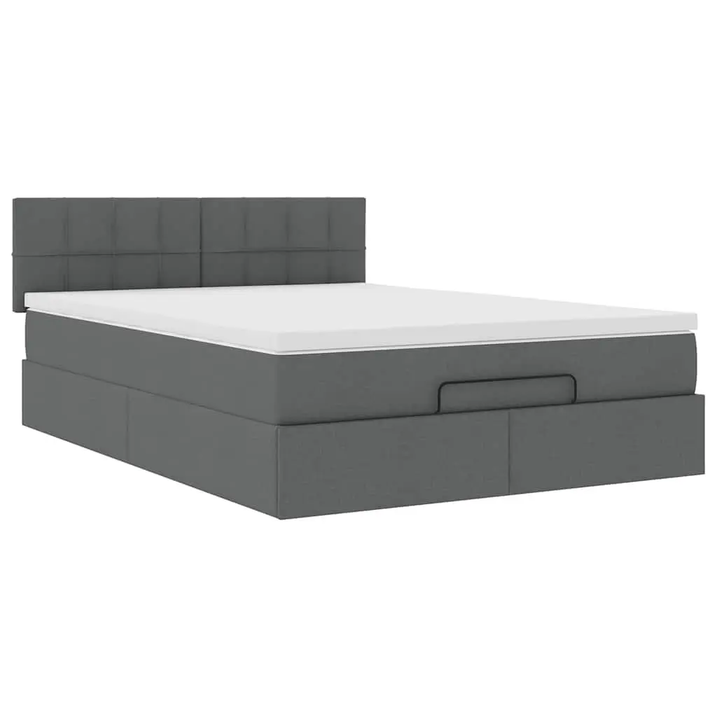 Queen Ottoman Bed Grey Fabric Pocket Spring Mattress Hydraulic Lift Storage