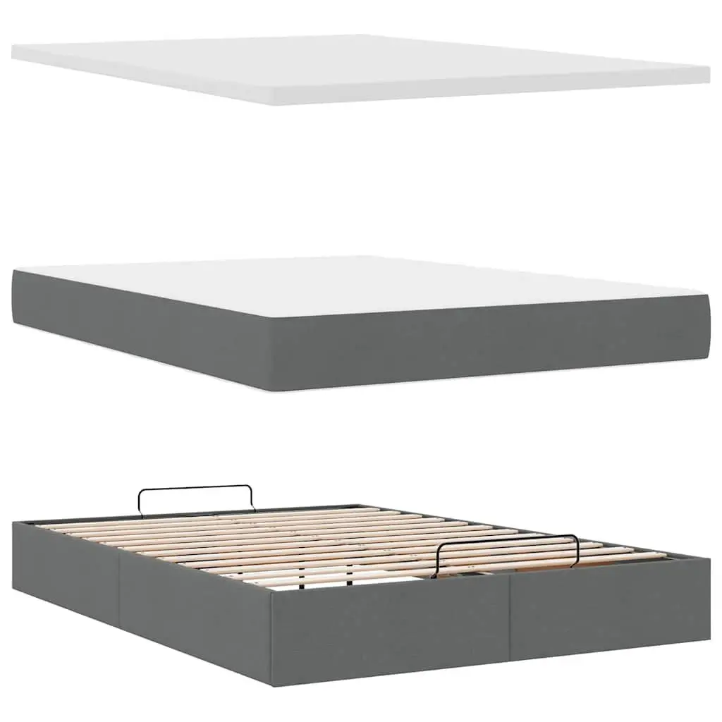 Queen Ottoman Bed Grey Fabric Pocket Spring Mattress Hydraulic Lift Storage