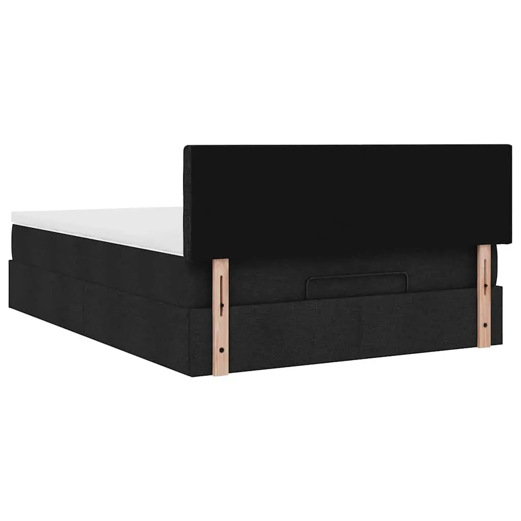 Ottoman Bed Black Fabric Double Pocket Spring Mattress LED Lights Storage