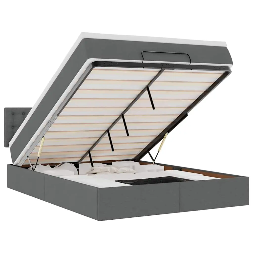 Ottoman Bed Grey Queen Size with Pocket Spring Mattress and LED Lights