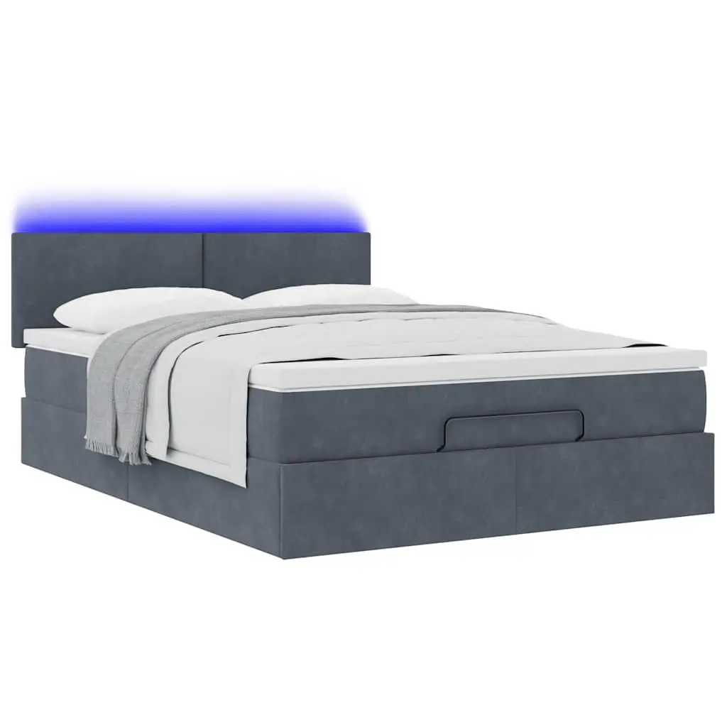 Ottoman Bed Grey Velvet Double Pocket Spring Mattress Storage Lift LED