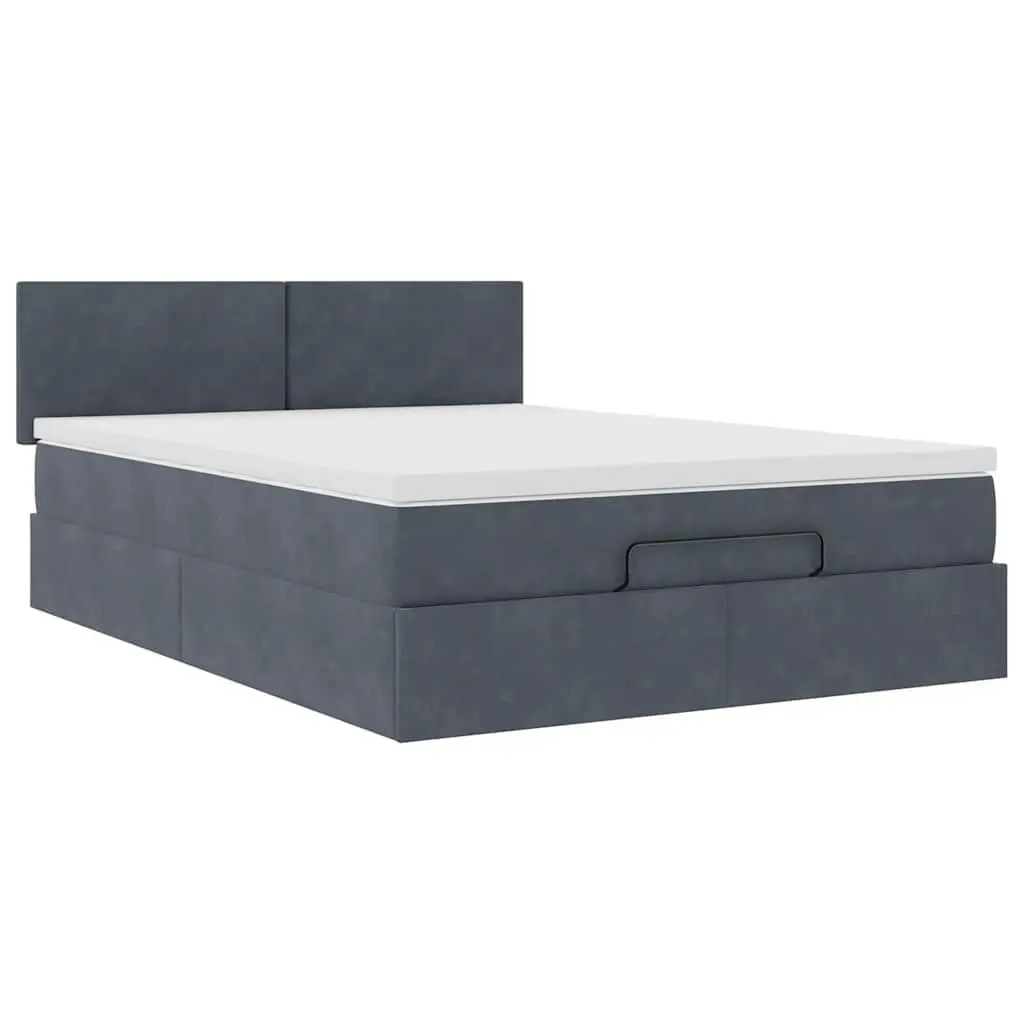 Ottoman Bed Grey Velvet Double Pocket Spring Mattress Storage Lift LED