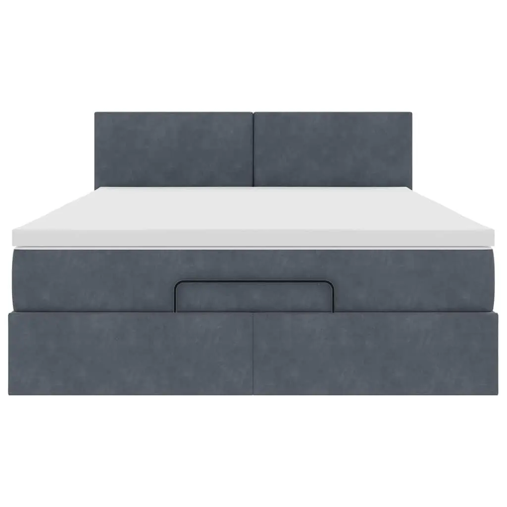 Ottoman Bed Grey Velvet Double Pocket Spring Mattress Storage Lift LED