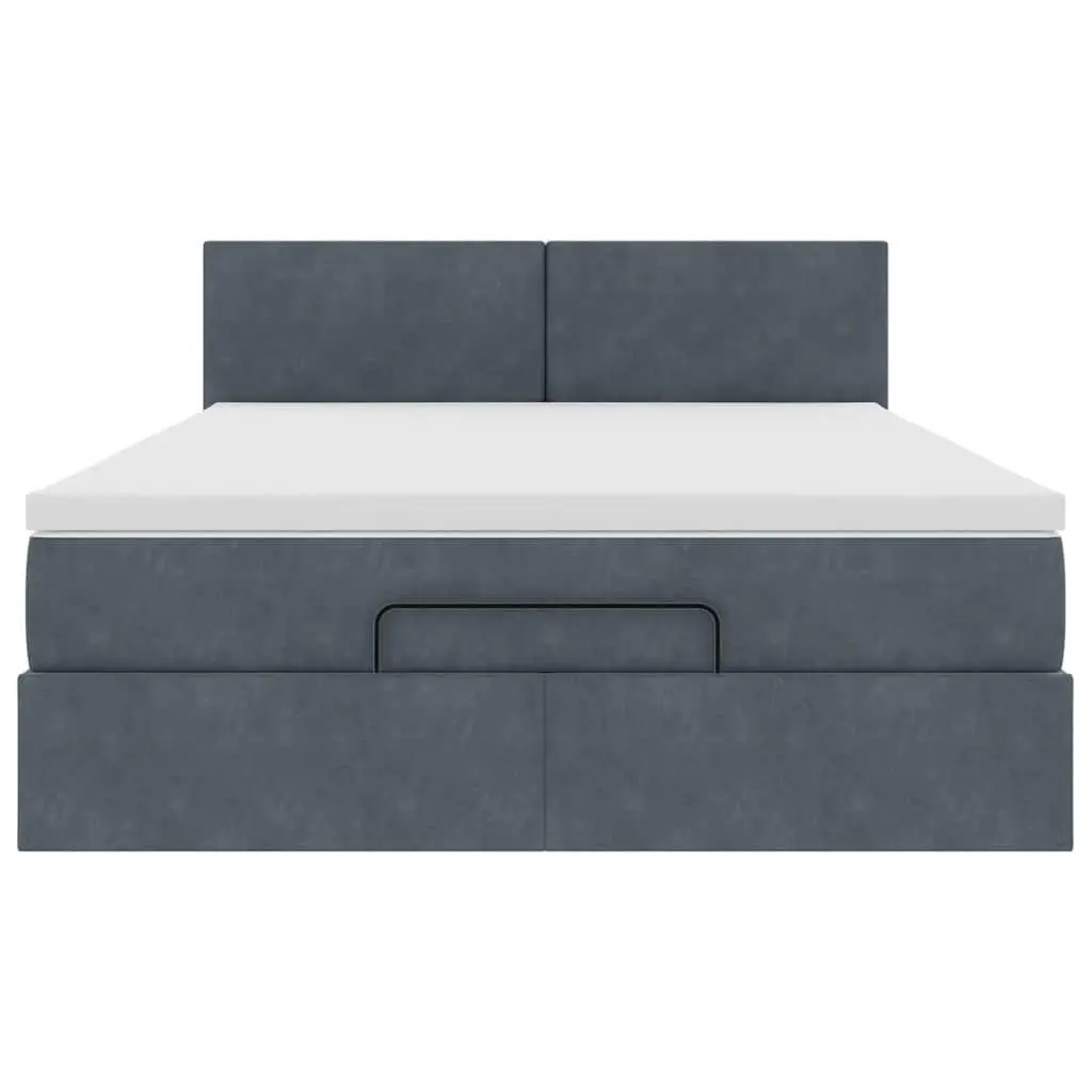 Storage Ottoman Bed Queen Grey Velvet Pocket Spring Mattress with LED Lights