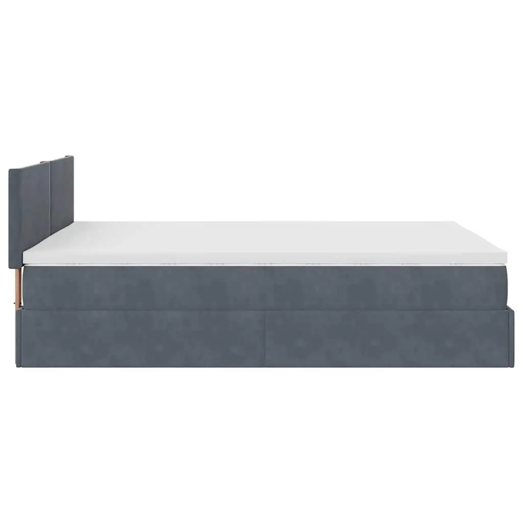 Storage Ottoman Bed Queen Grey Velvet Pocket Spring Mattress with LED Lights