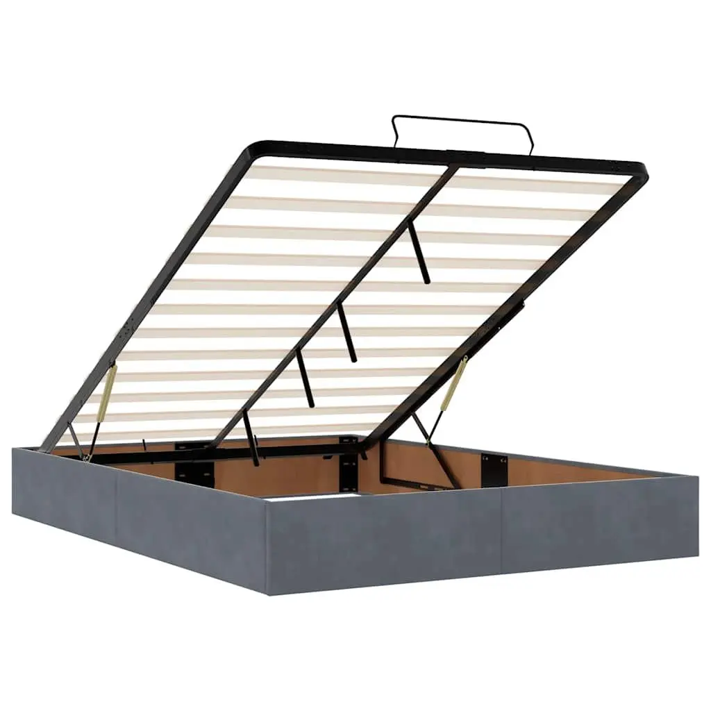 Ottoman Bed Grey Velvet Queen Pocket Spring Mattress LED Lights Storage