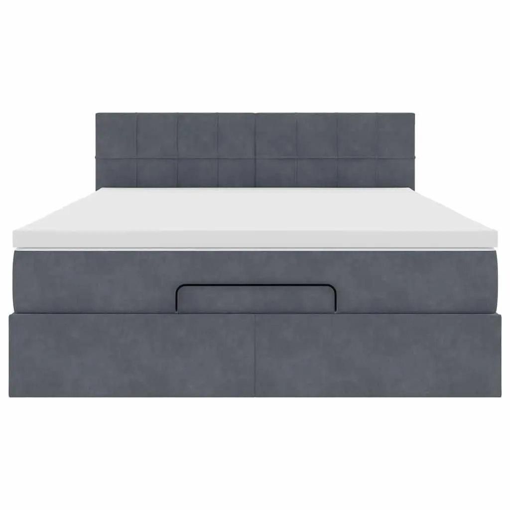 Ottoman Bed Grey Velvet Queen Pocket Spring Mattress LED Lights Storage