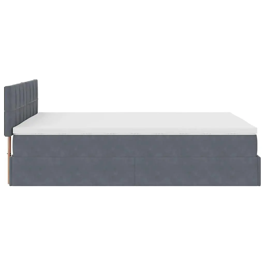 Ottoman Bed Grey Velvet Queen Pocket Spring Mattress LED Lights Storage