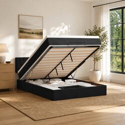 Black Velvet Ottoman Bed with Pocket Spring and LED Lights