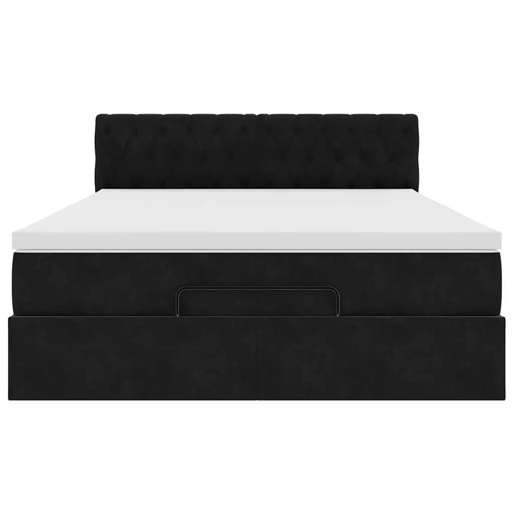 Ottoman Bed Black Velvet Double Pocket Spring Mattress with LED Lights and Storage