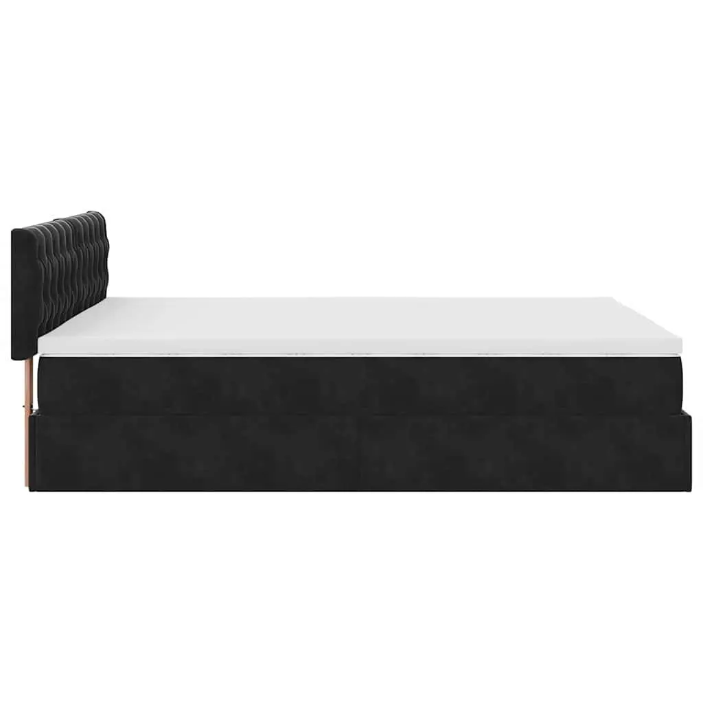 Ottoman Bed Black Velvet Double Pocket Spring Mattress with LED Lights and Storage