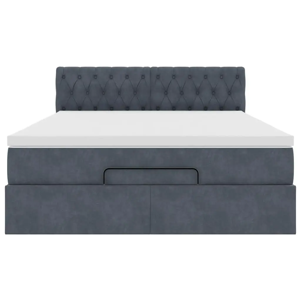 Ottoman Bed Grey Queen Pocket Spring Mattress LED Lights Storage Velvet
