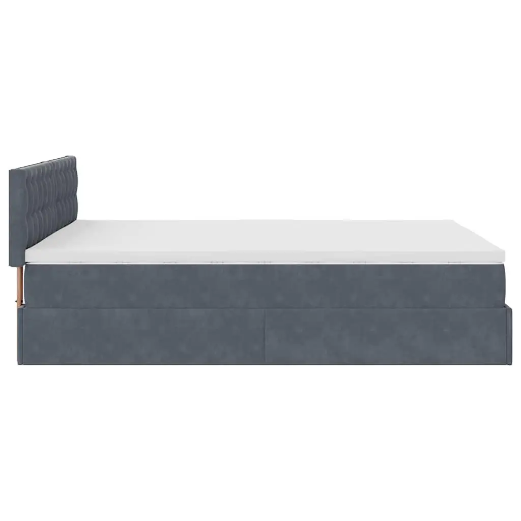 Double Ottoman Bed Grey Velvet Hydraulic Lift Storage Pocket Spring Mattress with LED Lights
