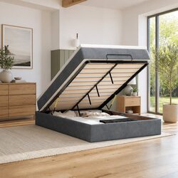 Ottoman Bed King Single with Pocket Spring Mattress LED Lights Grey Velvet