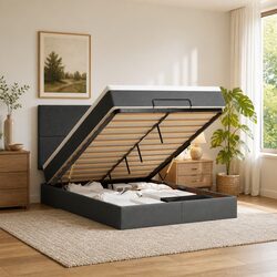 Concise Ottoman Bed with Pocket Spring Mattress and Storage