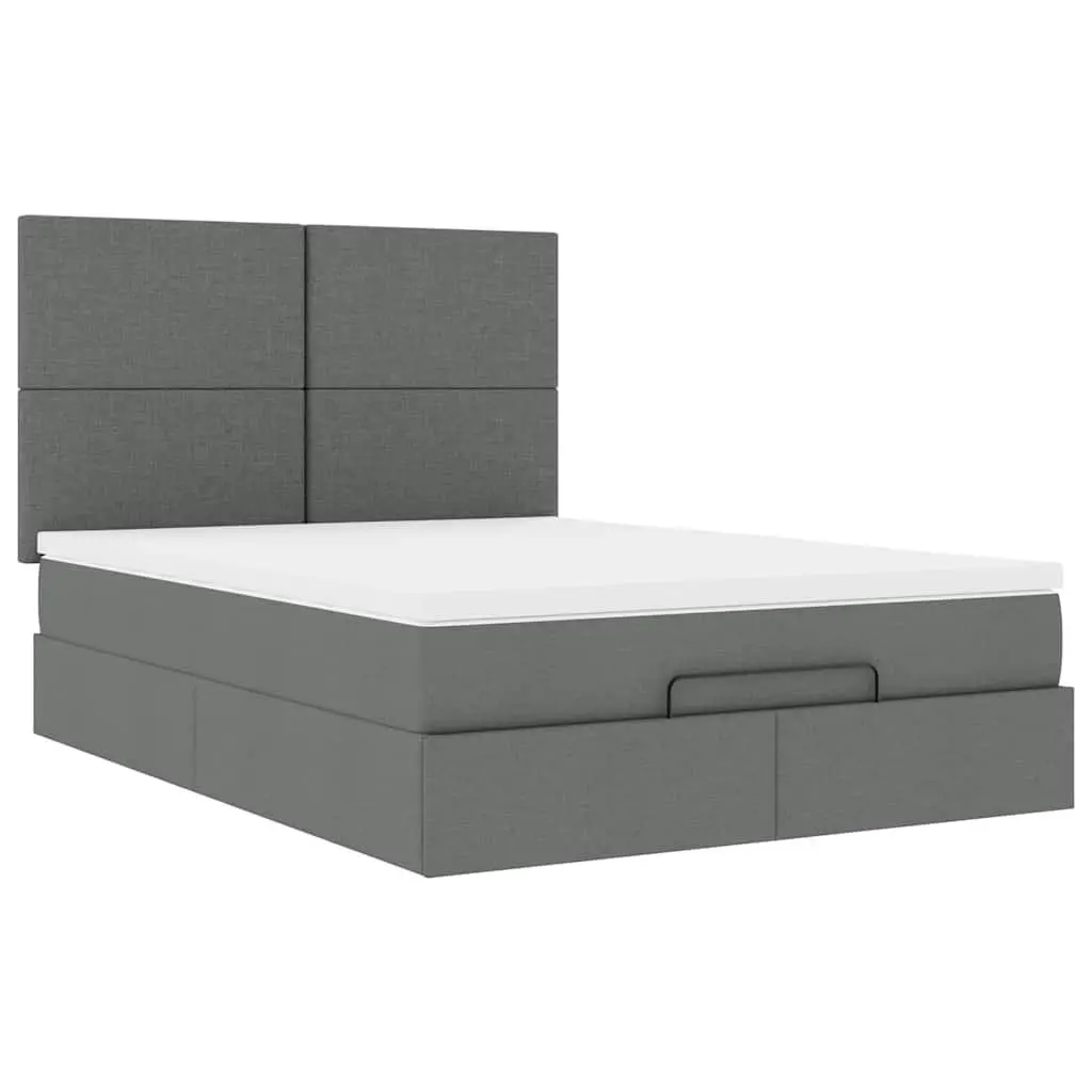 Ottoman Bed Grey Queen Upholstered Frame Pocket Spring Mattress with Hydraulic Lift Storage