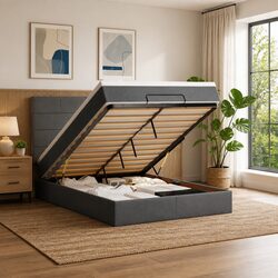 Effortlessly Stylish Grey Ottoman Bed with Mattress