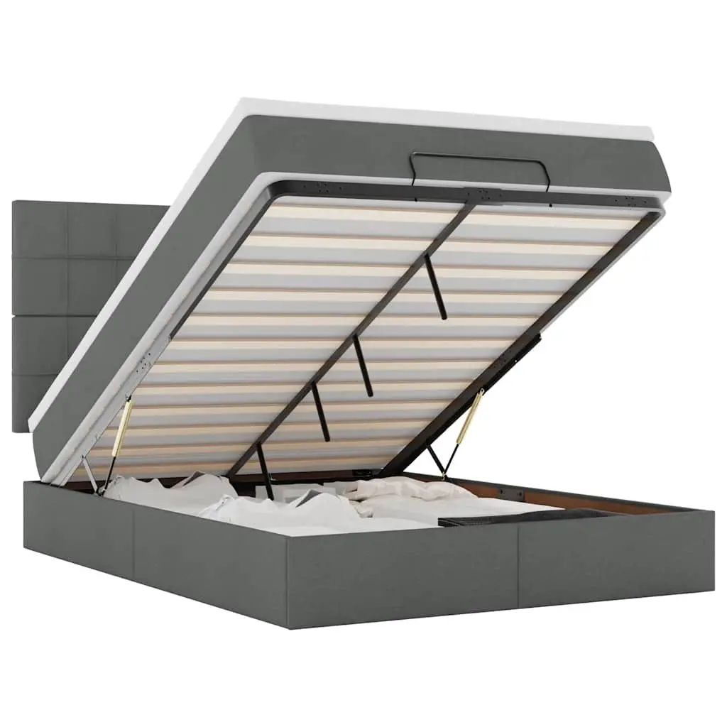 Ottoman Bed Grey Queen Size with Mattress Storage Lift Slat Base