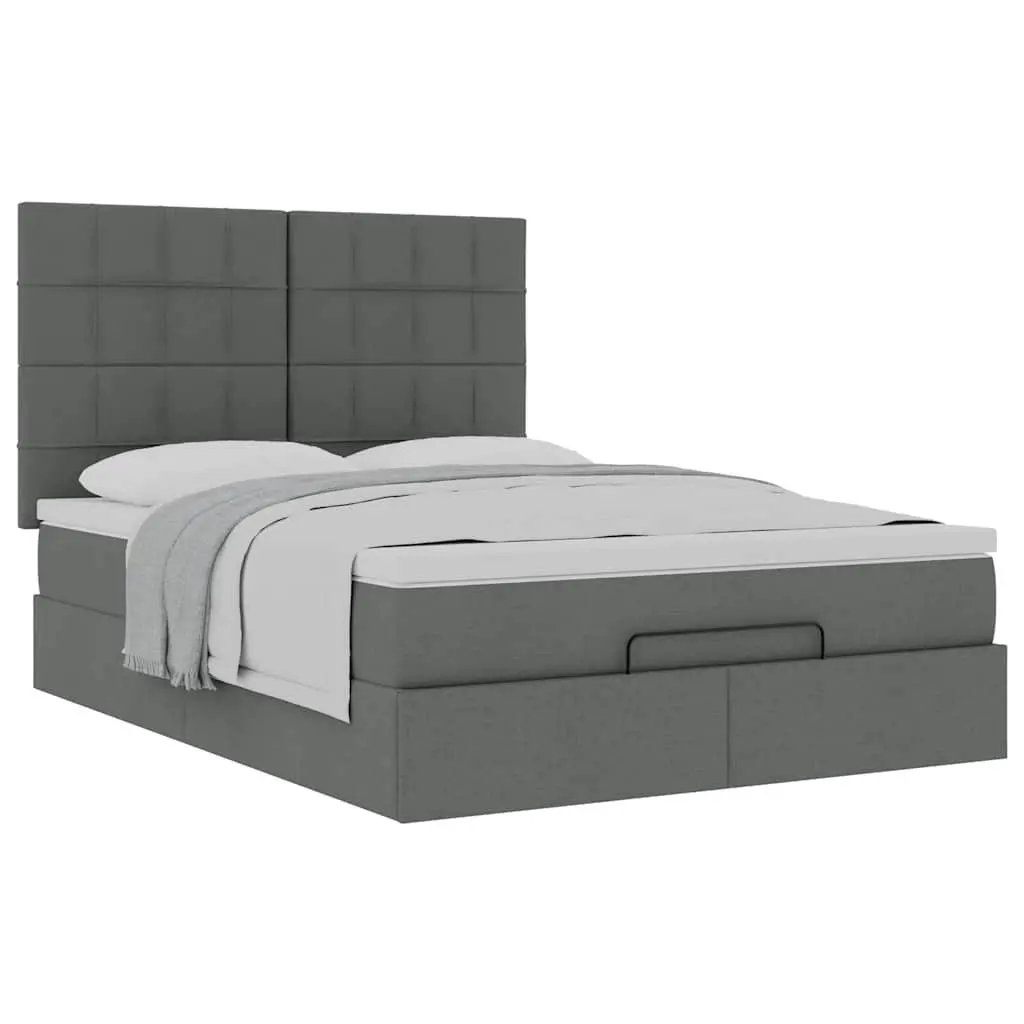 Ottoman Bed Grey Queen Size with Mattress Storage Lift Slat Base