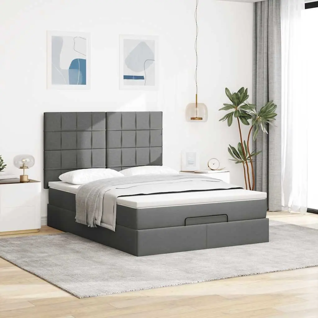 Ottoman Bed Grey Queen Size with Mattress Storage Lift Slat Base