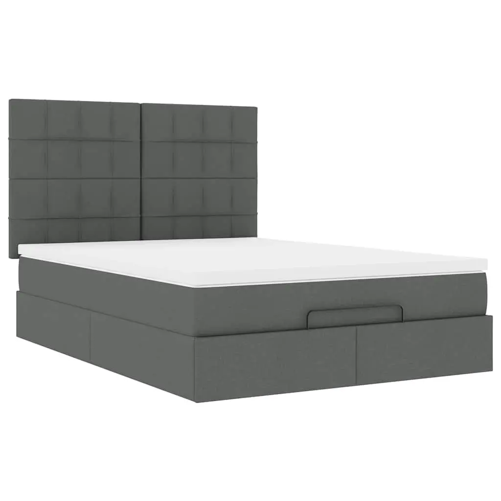Ottoman Bed Grey Queen Size with Mattress Storage Lift Slat Base