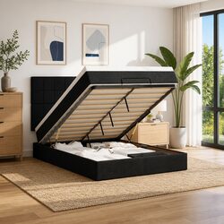 Concise and Functional Black Ottoman Bed Queen