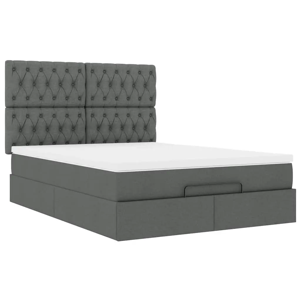 Queen Ottoman Bed Grey with Storage Pocket Spring Mattress and Hydraulic Lift Function