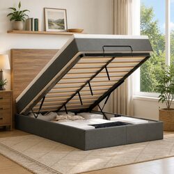 Ottoman Bed with Mattress King Single Grey Fabric Storage Hydraulic Lift